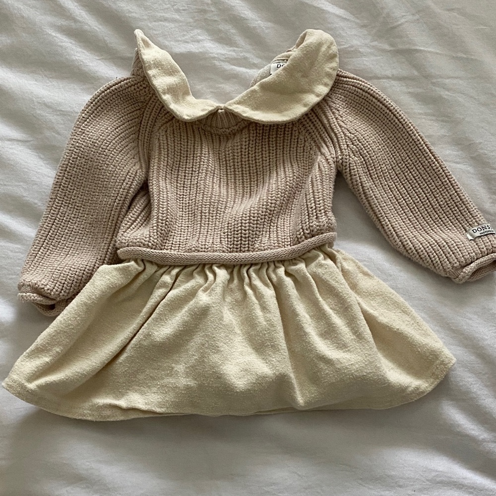 DONSJE Beige Knit & Cream Skirt Kids Dress